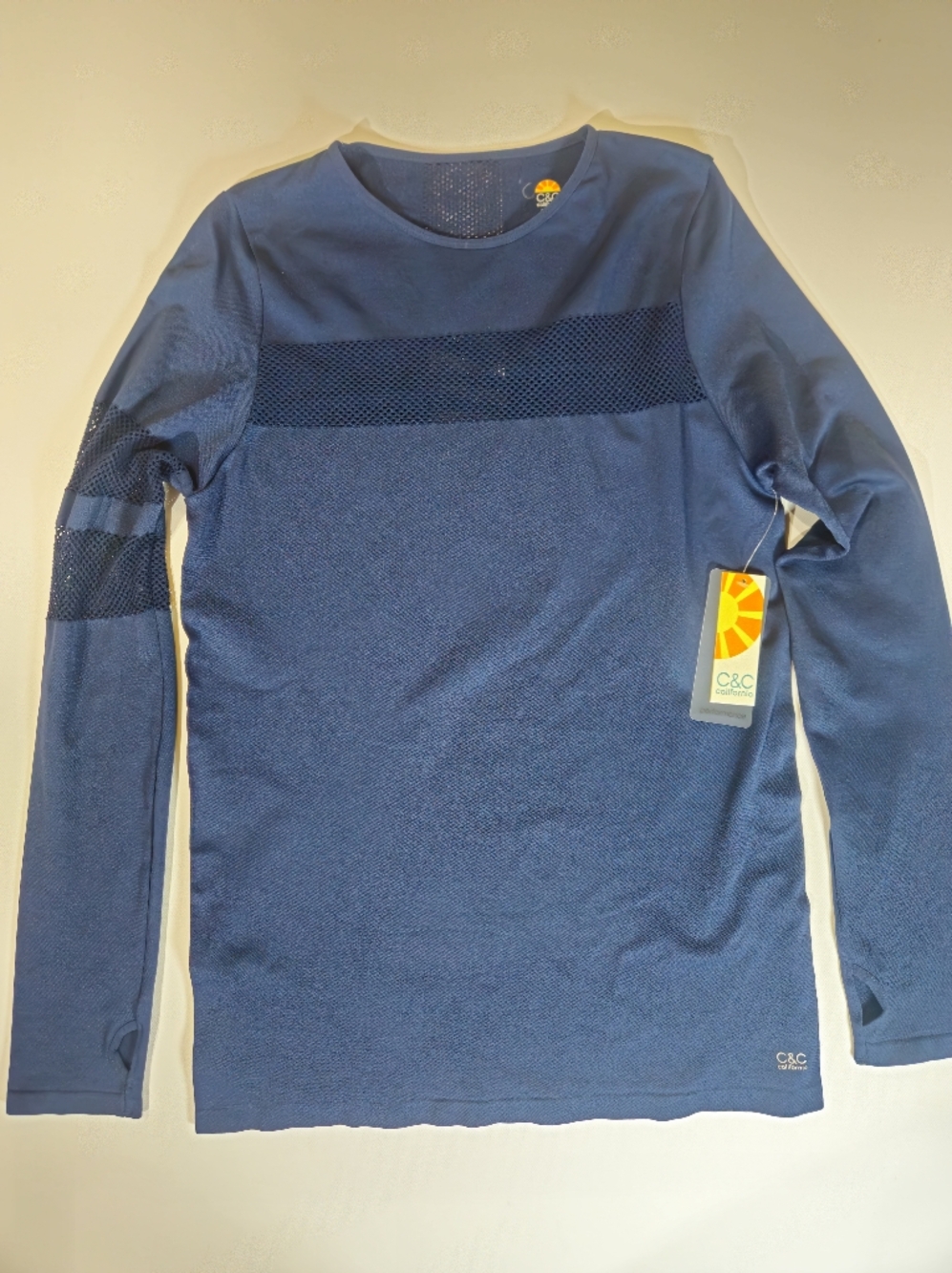NWT C&C California Athletic Top Mens Large Navy Blue‎ Mesh Panel Performance Tee